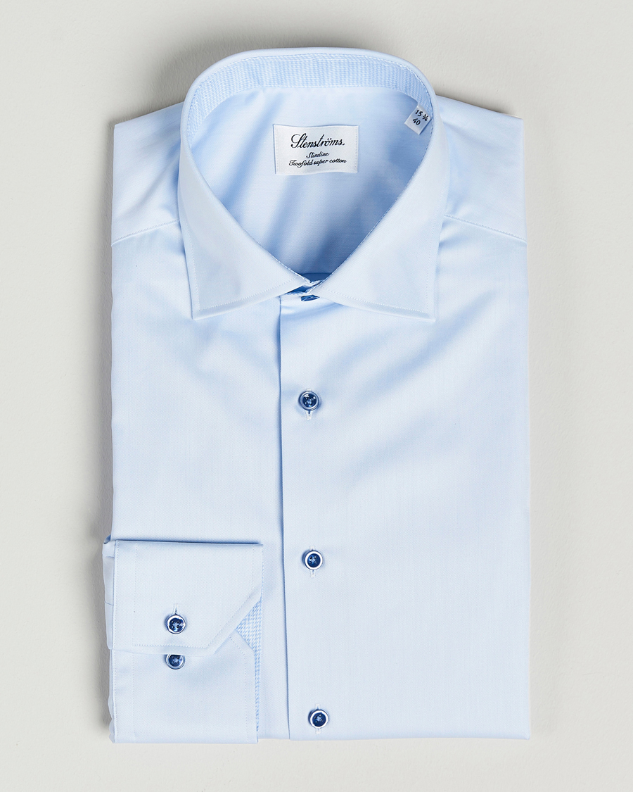 Stenströms Slimline Cut Away Contrast Shirt Blue