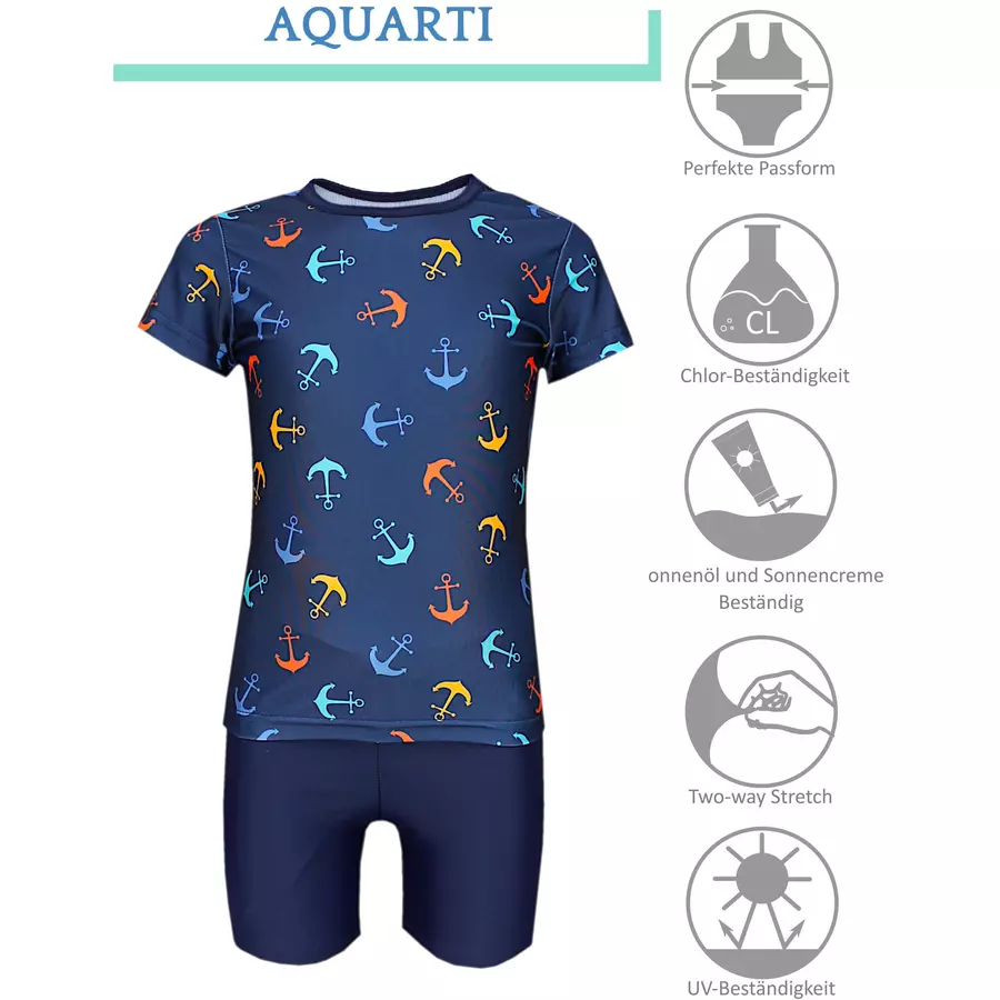 Aquarti Baby Jungen Bade-Set Zweiteiliger Badeanzug T-Shirt Hose blauorange