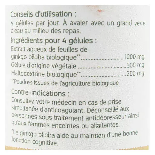 Nat & Form Ginkgo Biloba Orgânico 200 Cápsulas Vegetais