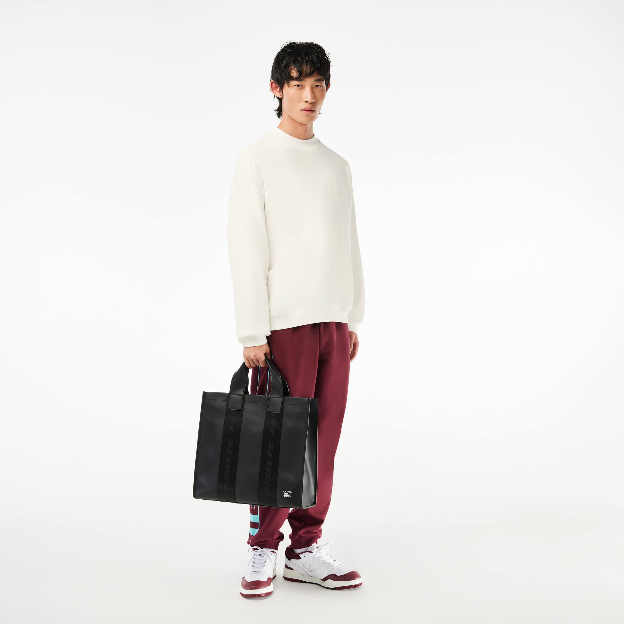 Sweatshirt brodé oversize en coton Sweatshirts - Blanc - Lacoste - Homme