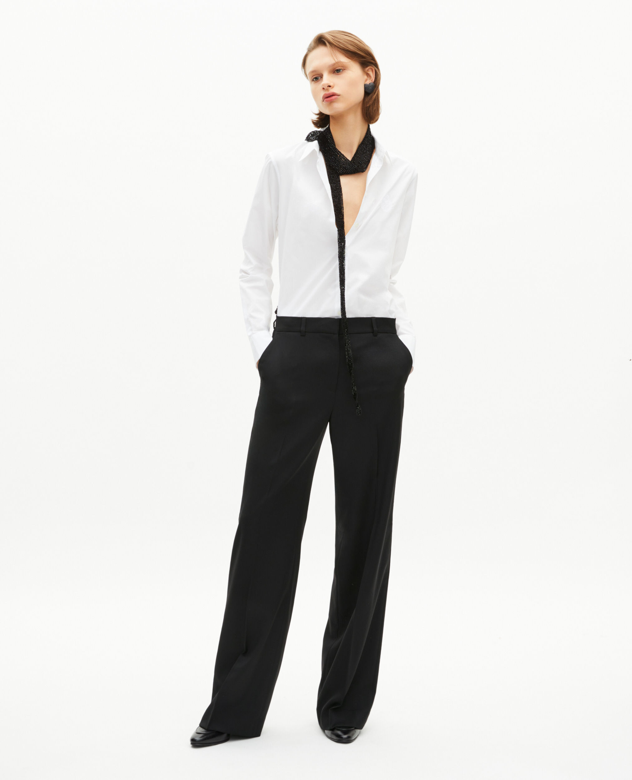 Pantalon large en laine noir