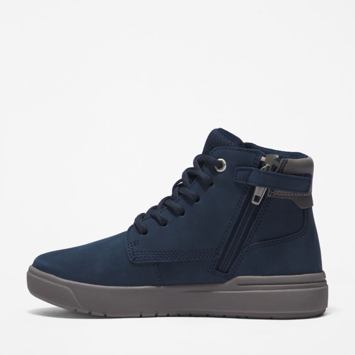 Bota infantil Seneca Bay de 15 cm com zíper lateral na cor azul marinho.