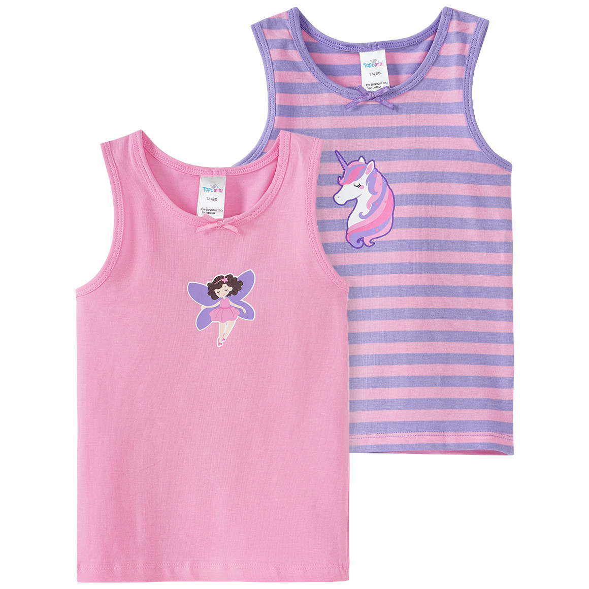 Topomini 2 Baby Unterhemden mit verschiedenen Prints helllila / rosa