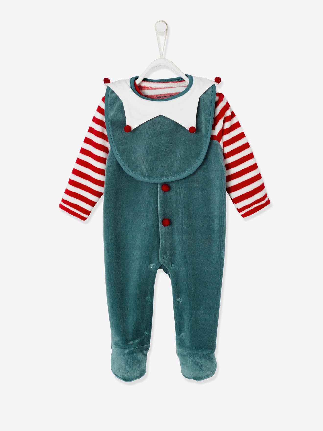 Conjunto de presente de Natal: body para bebê + babador, verde escuro liso com estampas.