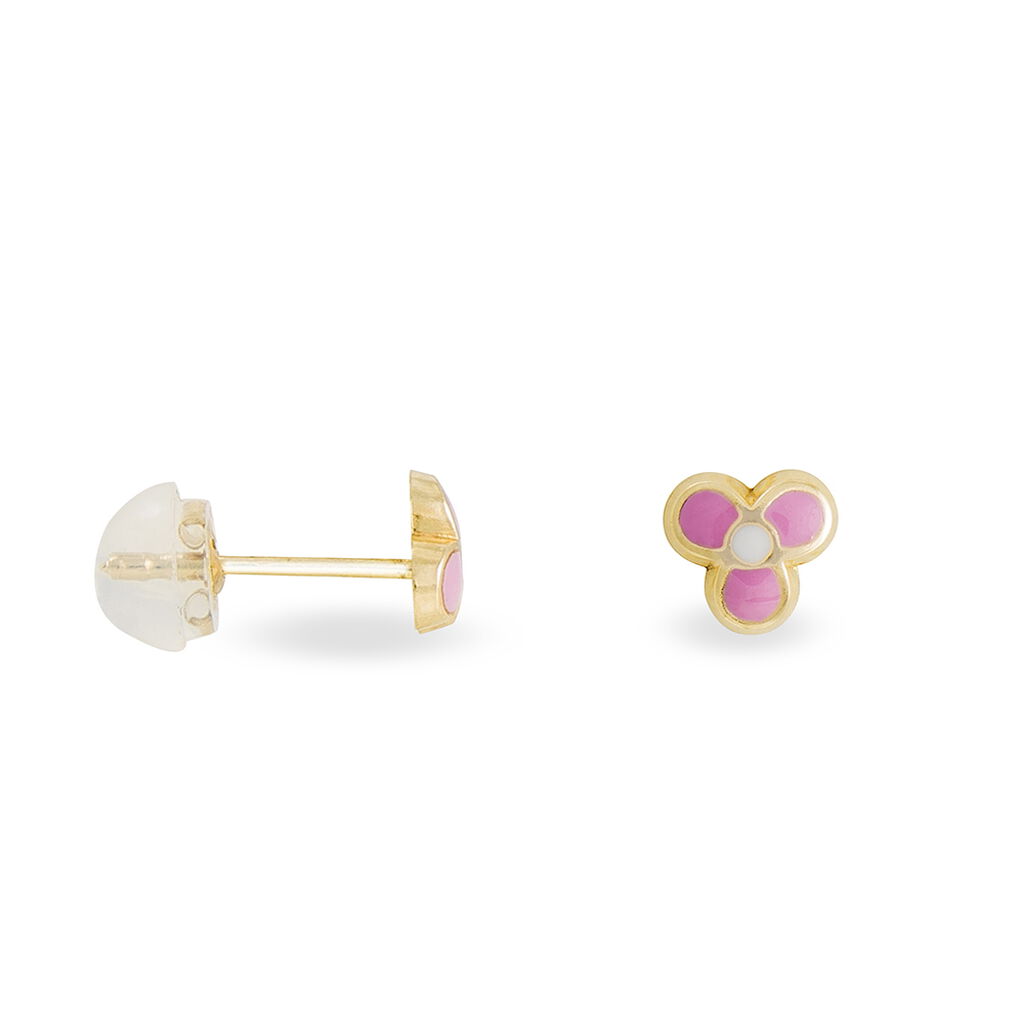 Boucles D'oreilles Puces Fleur Rose Or Jaune
