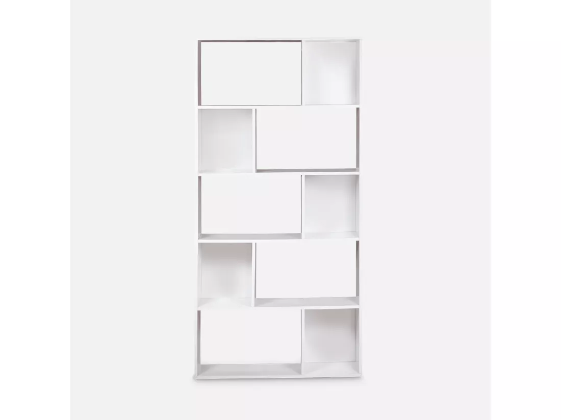 Bibliothèque design asymétrique – Pieter – 5 étagères. 10 compartiments de rangement. 83x23x173cm