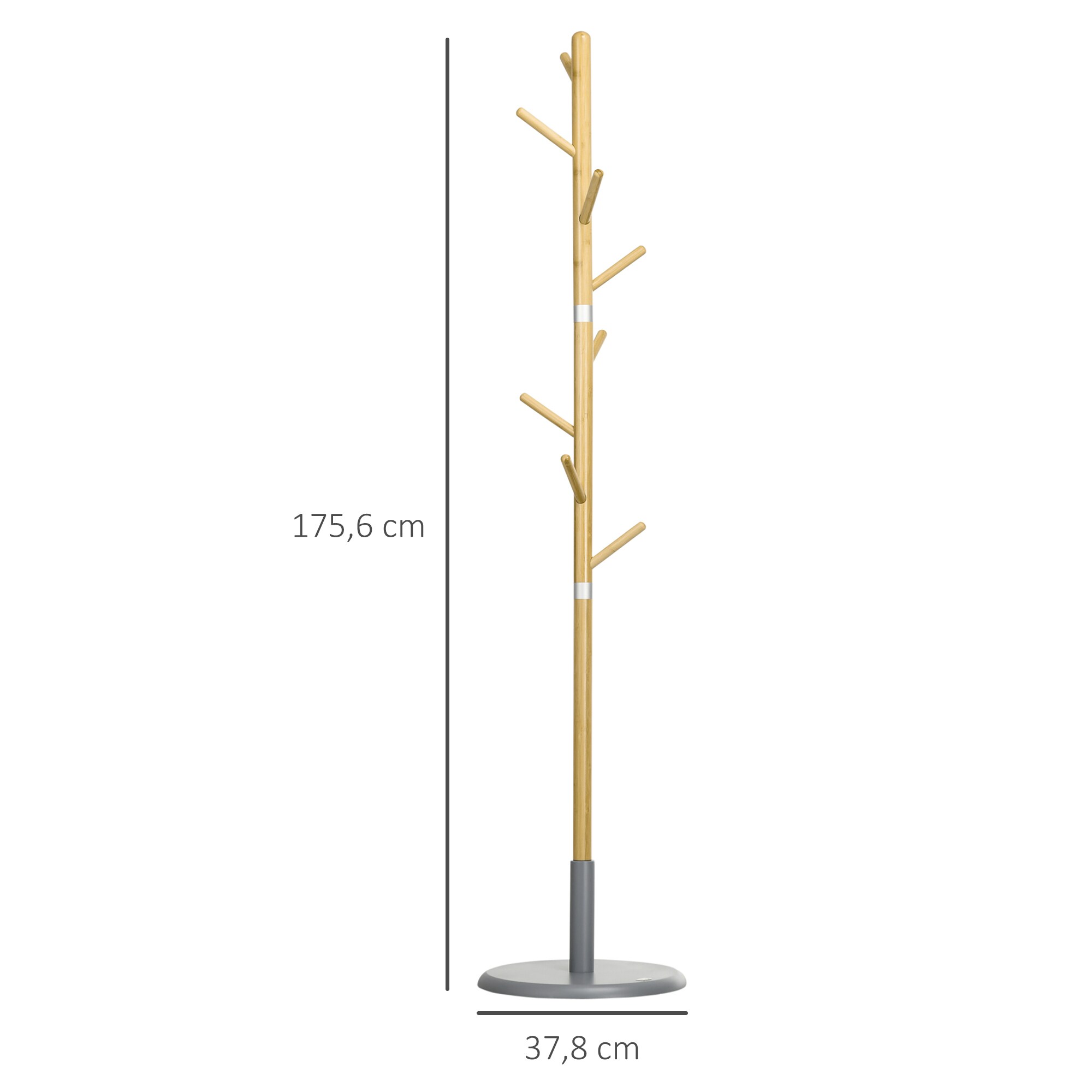 HOMCOM Garderobenständer mit lackierter Oberfläche natur, grau 37,8L x 37,8B x 175,6H cm