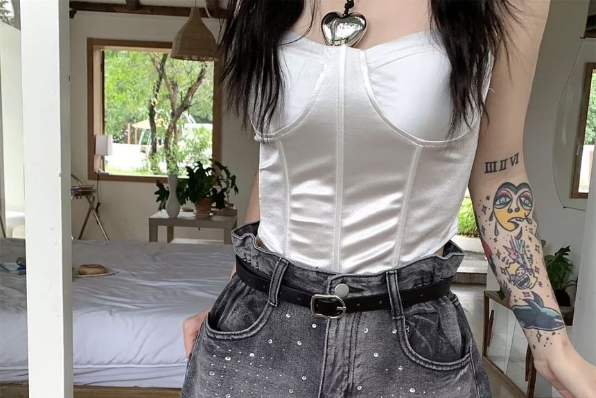 deersweeti - High Waist Denim Shorts met Strass en Wassen
