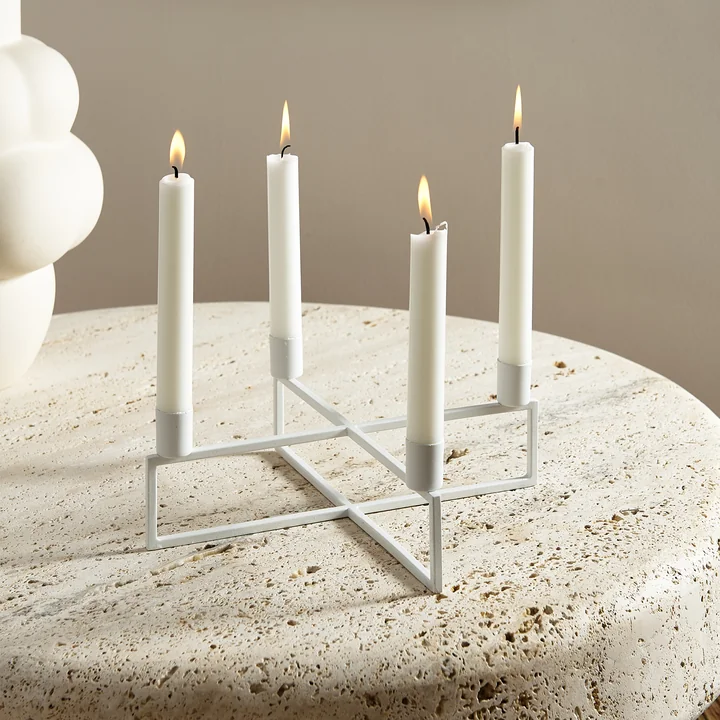 HANA - 4Flames Kerzenständer, rund / hellbeige