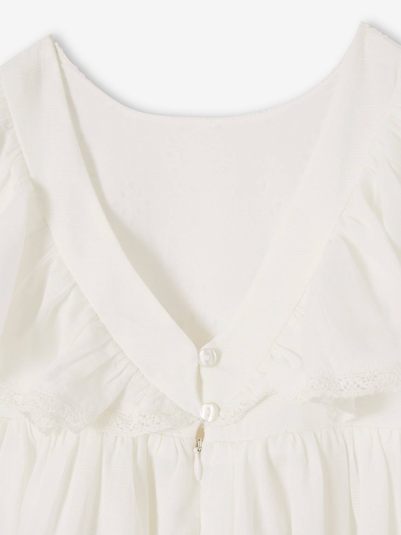 Vestido de festa off-white com detalhes em bordado inglês para menina