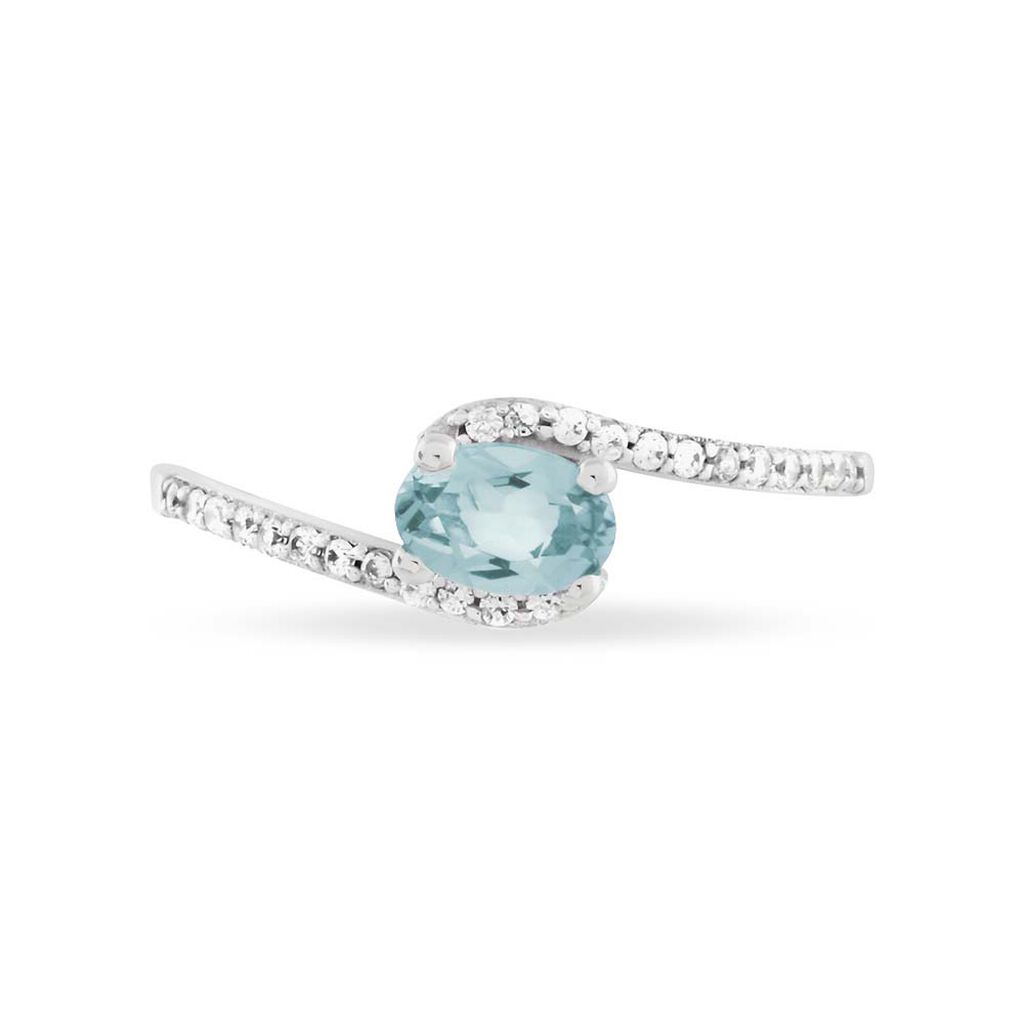 Bague Loriane Or Blanc Aigue Marine Et Oxyde De Zirconium