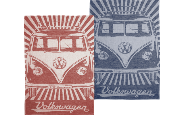 VW Collection T1 Bulli Geschirrtuch 2er Set Rot/Blau 70 x 50 cm