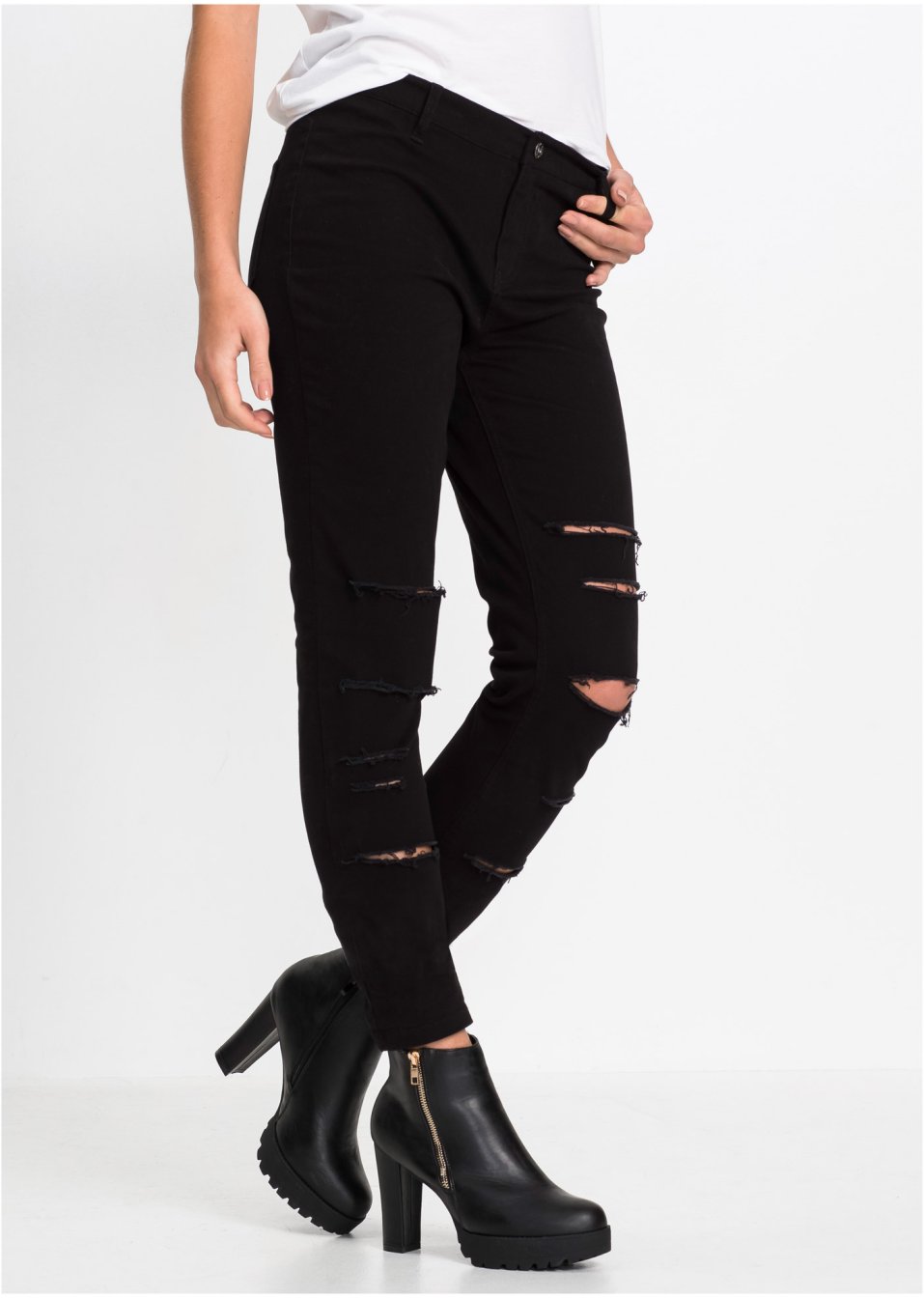 Pantalon Skinny taille haute avec effet destroyed