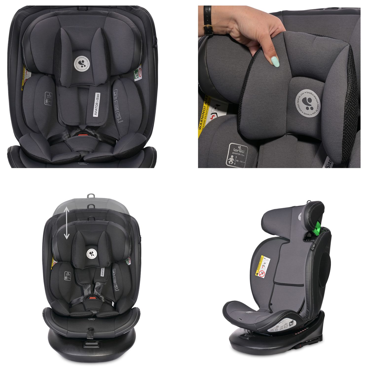Lorelli Kindersitz i-Size Aviator (40-150cm) 360° drehbar, verstellbar, Isofix grau
