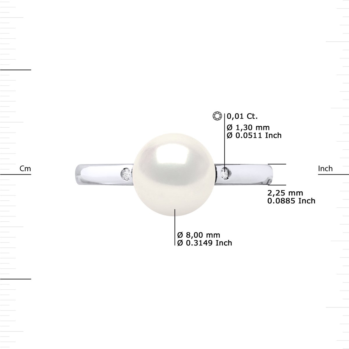Bague Stella Jonc Perles d'Eau Douce 8-9 mm & Diamant - Or Blanc
