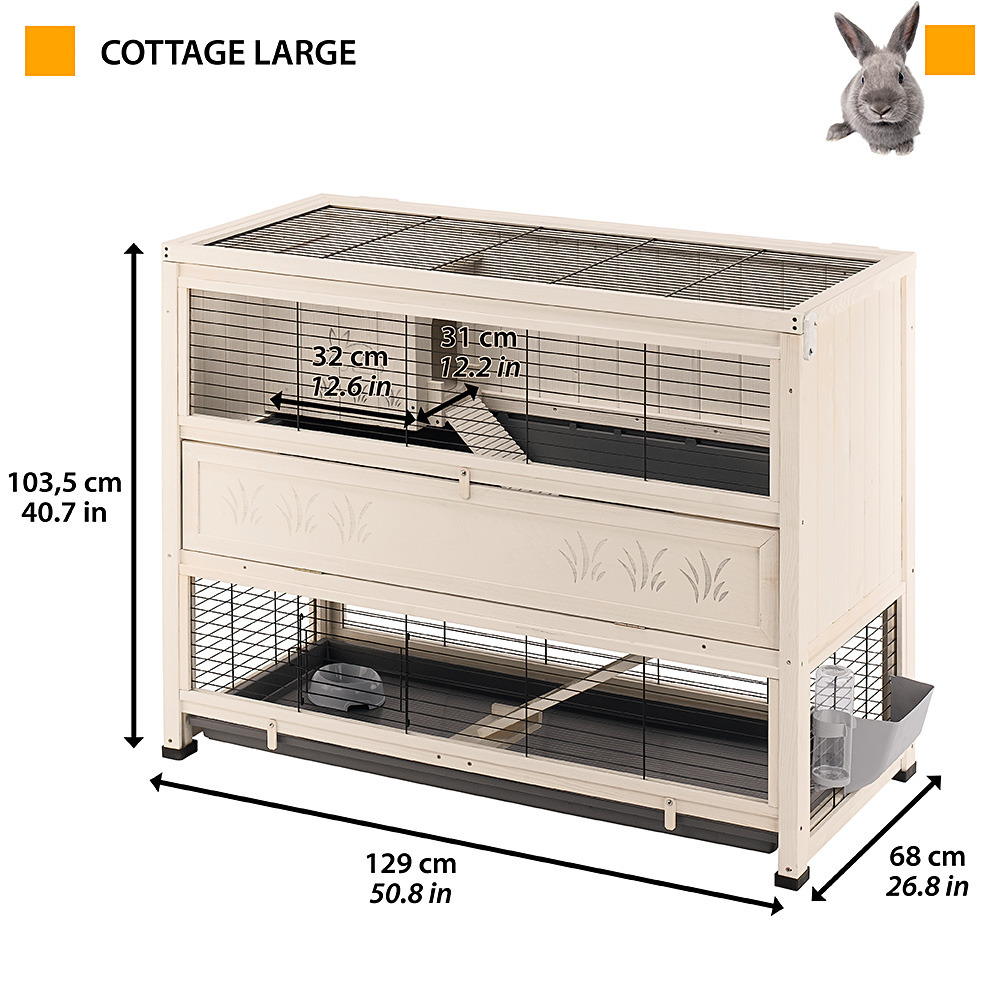 Ferplast clapier d'intérieur pour lapins cottage large, bois fsc, 2 étages, accessoires inclus