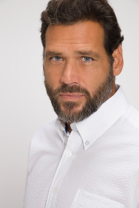 Seersucker-Hemd, Halbarm, Buttondown-Kragen, Modern Fit, Streifen