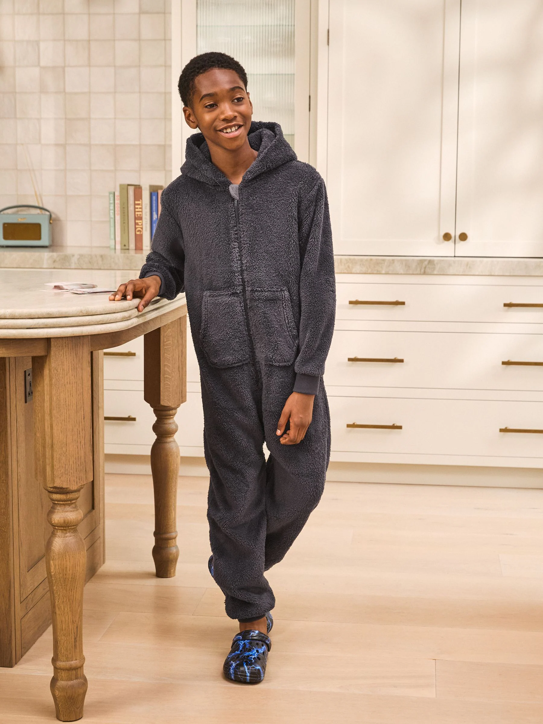 Grijs - Fleece onesie (3-16 jr)