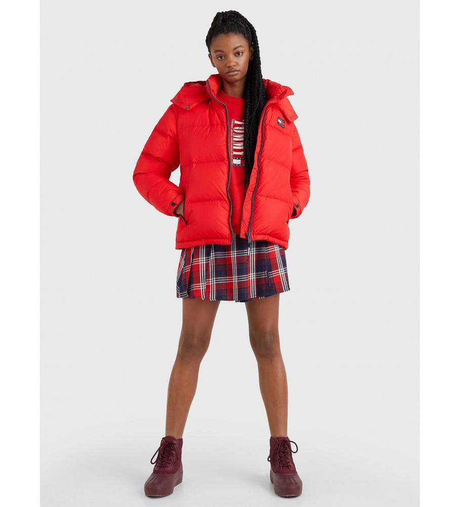 Jaqueta Tommy Jeans Alaska acolchoada com capuz, vermelha
