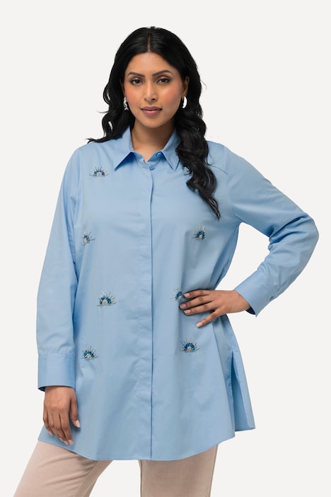 Hemdbluse, Stickerei, Perlen, Hemdkragen, Langarm