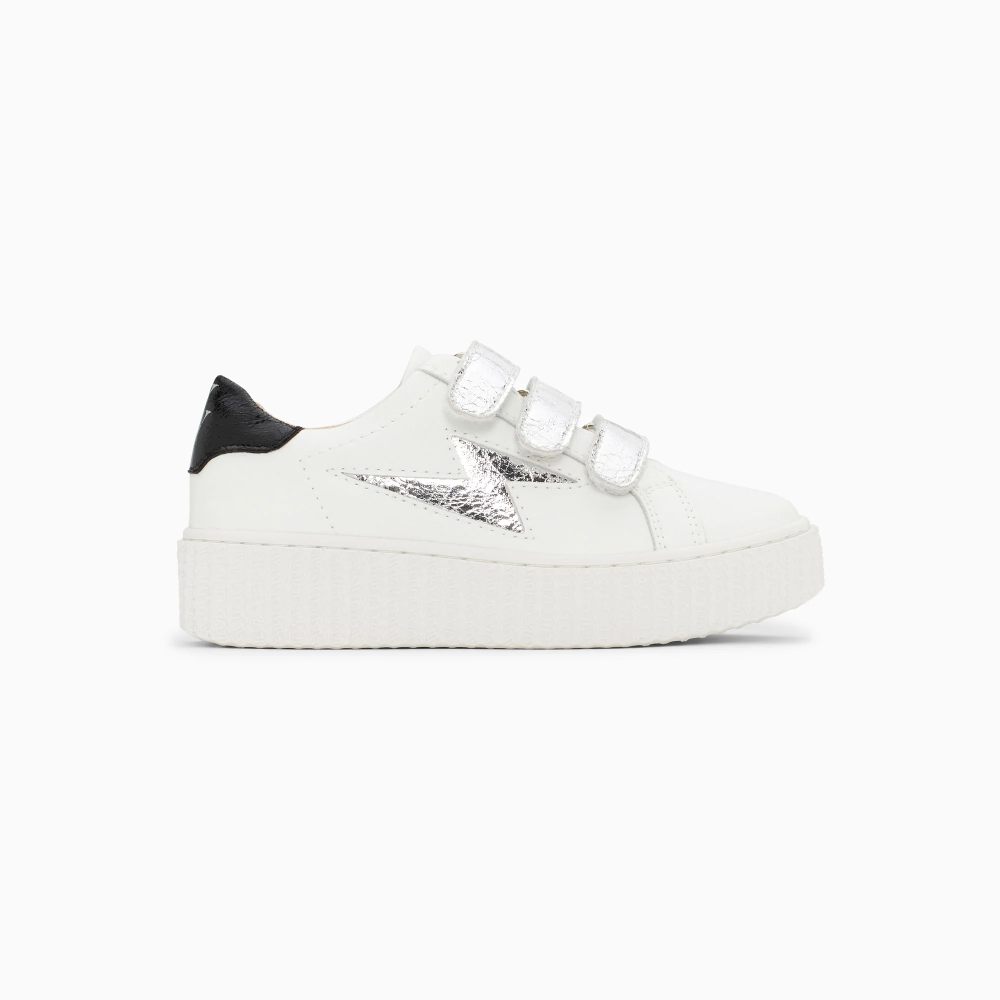 Sneakers-Baskets éclair Mini Marilou blanc et argent à scratchs