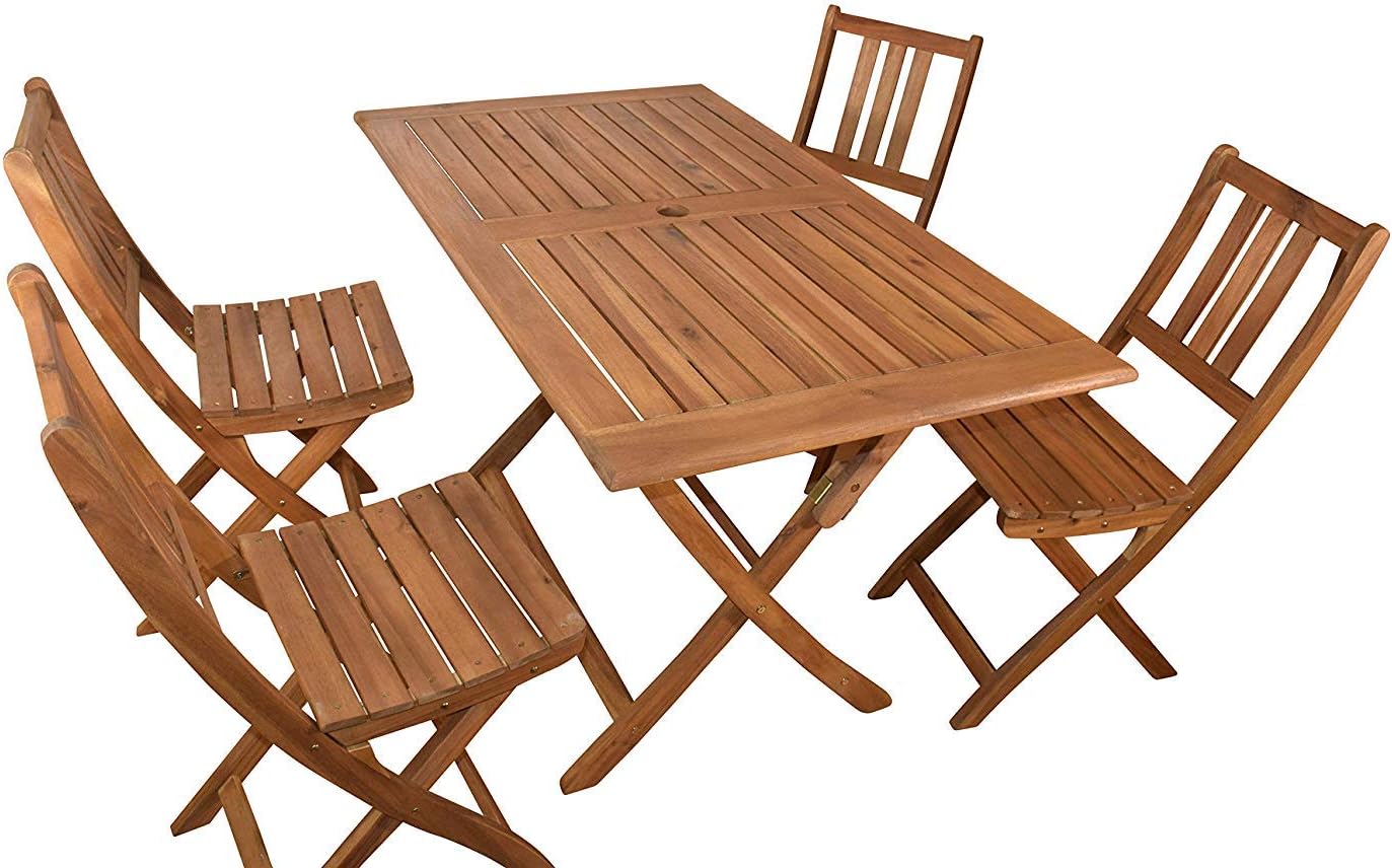 SAM 5tlg. Gartengruppe Callao, 1x Tisch 120x70 cm + 4X Klappstuhl Blossom, Balkon-Set, Akazien-Holz