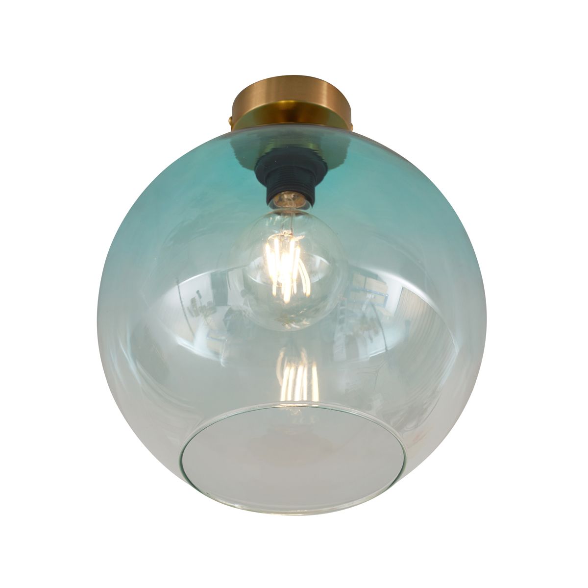 Art Deco plafondlamp messing met blauw glas - Sandra