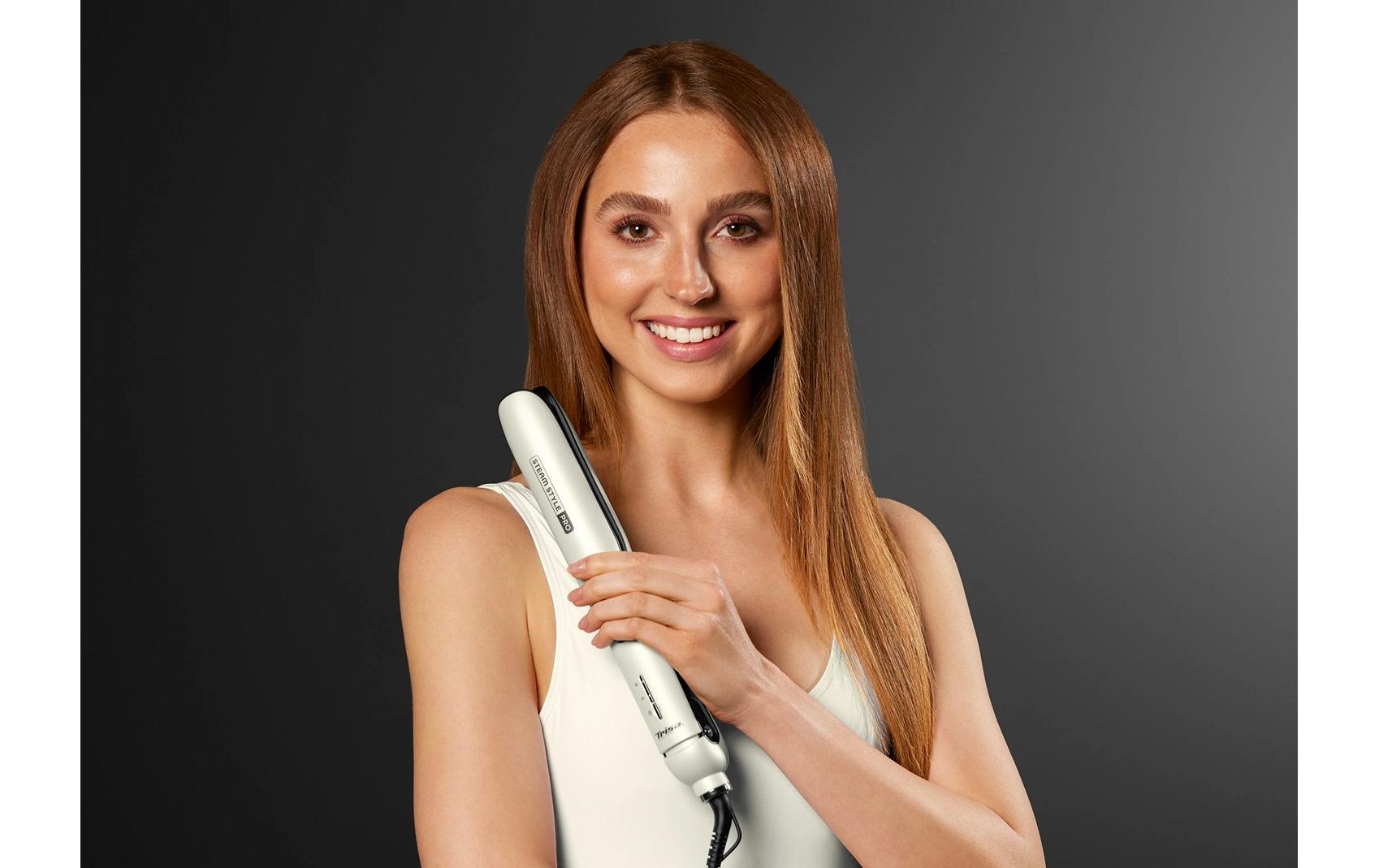 Haarglätter Steam Style Pro Weiss<br>Dampfglätteisen für seidenweiches Haar