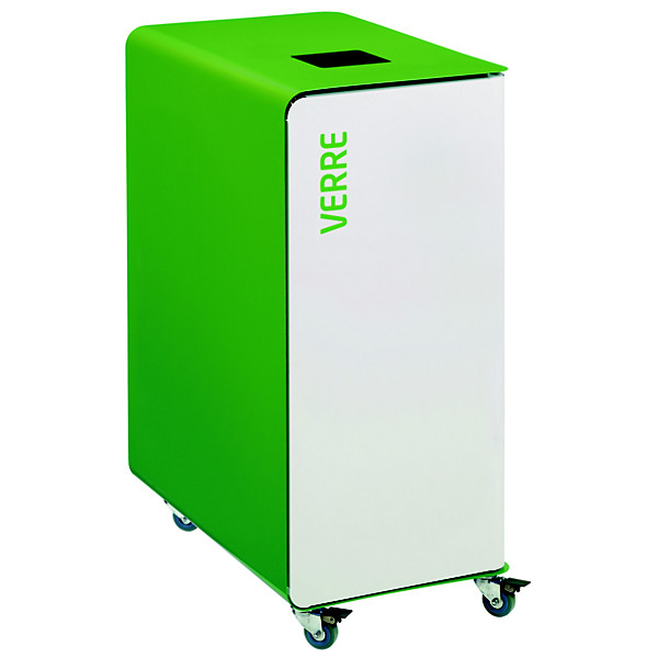 Borne de tri sélectif 90 L support-sac avec roulettes sans serrure - cubatri - tri verre-blanc+vert