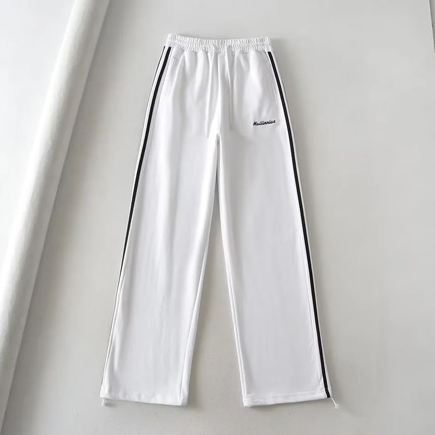 Reknovine - Wijde joggingbroek met trekkoord en gestreepte letters