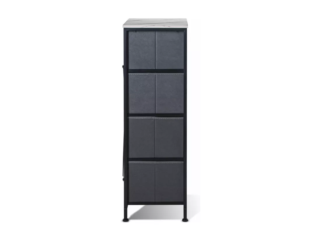Apollonia - Commode 4 tiroirs en tissu, façade et étagère supérieure en bois mélaminé stratifié