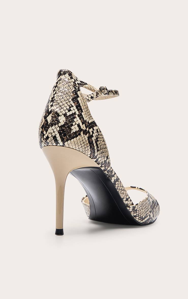 Naturel Sandales À Talons Minimalistes À Bout Carré Imprimé Synthétique