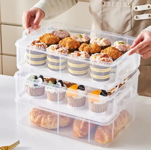Muffin Transportbox Kuchen Behälter mit Griff für 48 Cupcakes - Transparent / Weiss