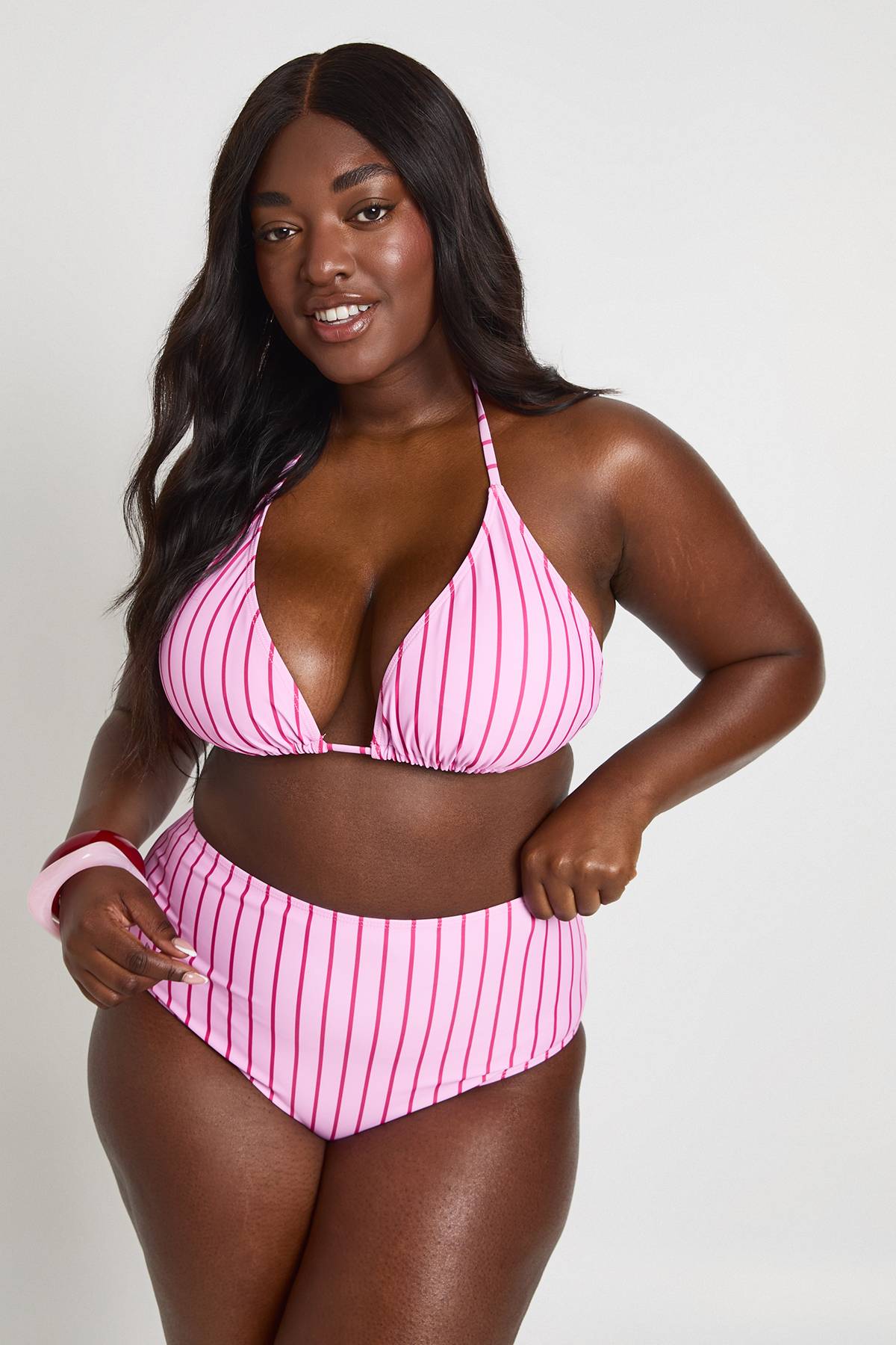 boohoo Ensemble Bikini Grande Taille Haut Triangle À Rayures Et Bas Taille Haute