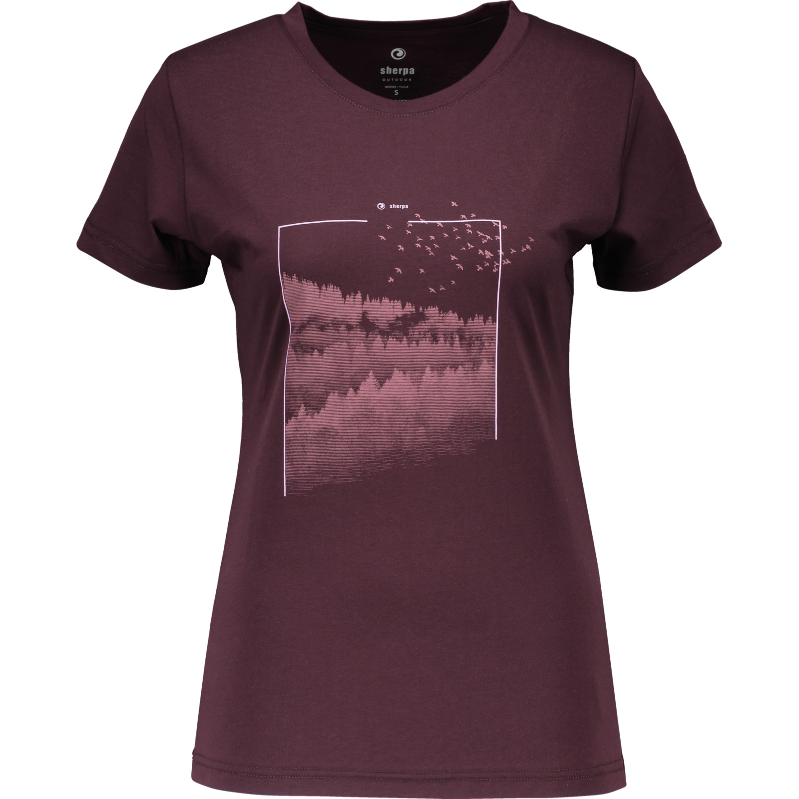 Sherpa Damen-T-Shirt Yongzin Graphic XS, bordeaux