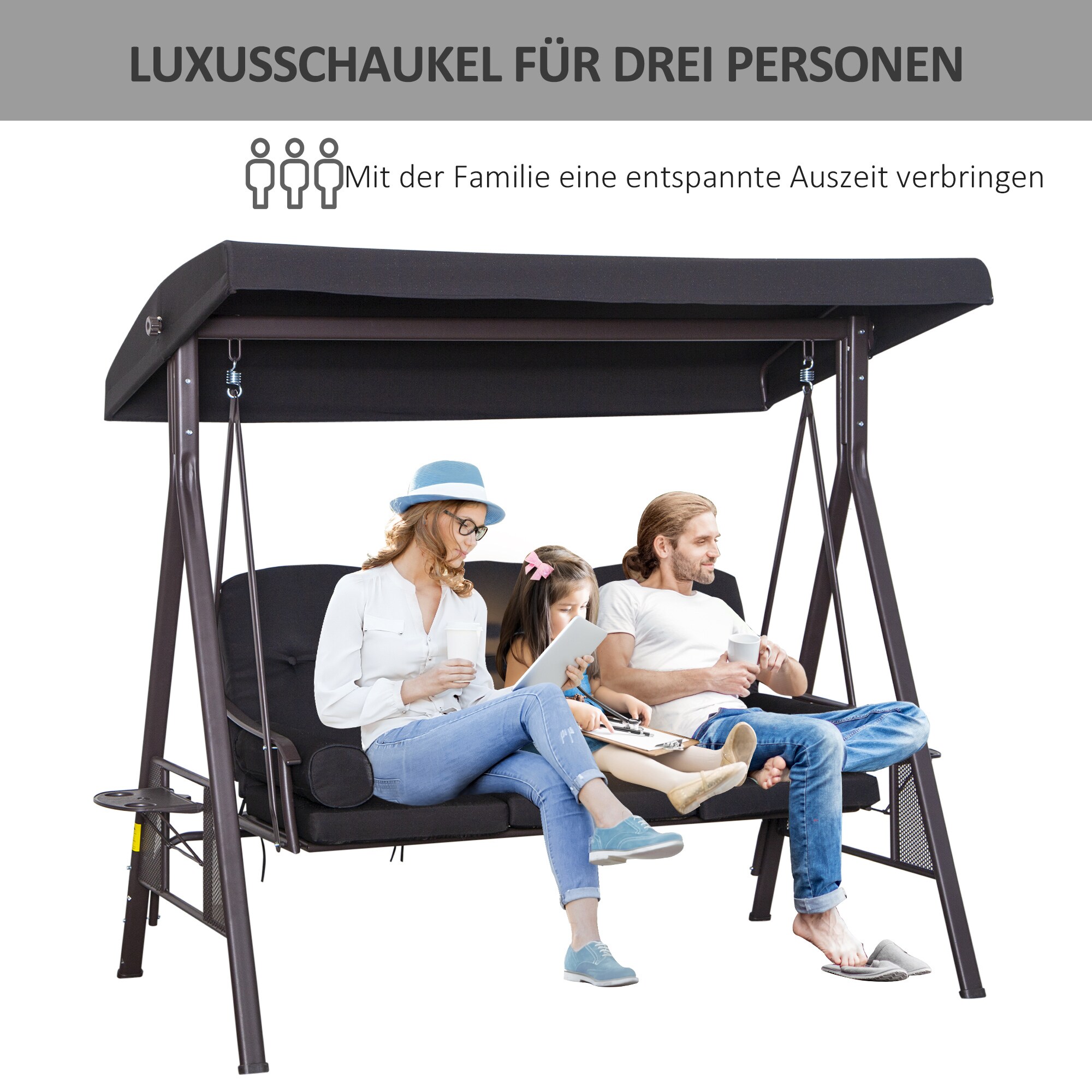 Outsunny Hollywoodschaukel als 3-Sitzer 124,5 x 206 x 180 cm (LxBxH)