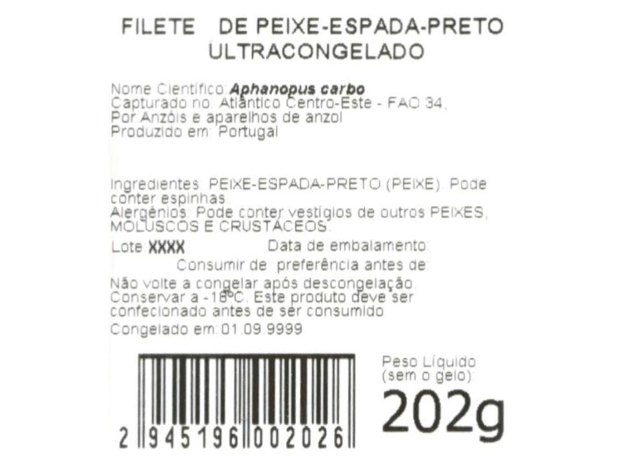 FILETE PEIXE-ESPADA-PRETO HIGIENIZADO CONGELADO KG