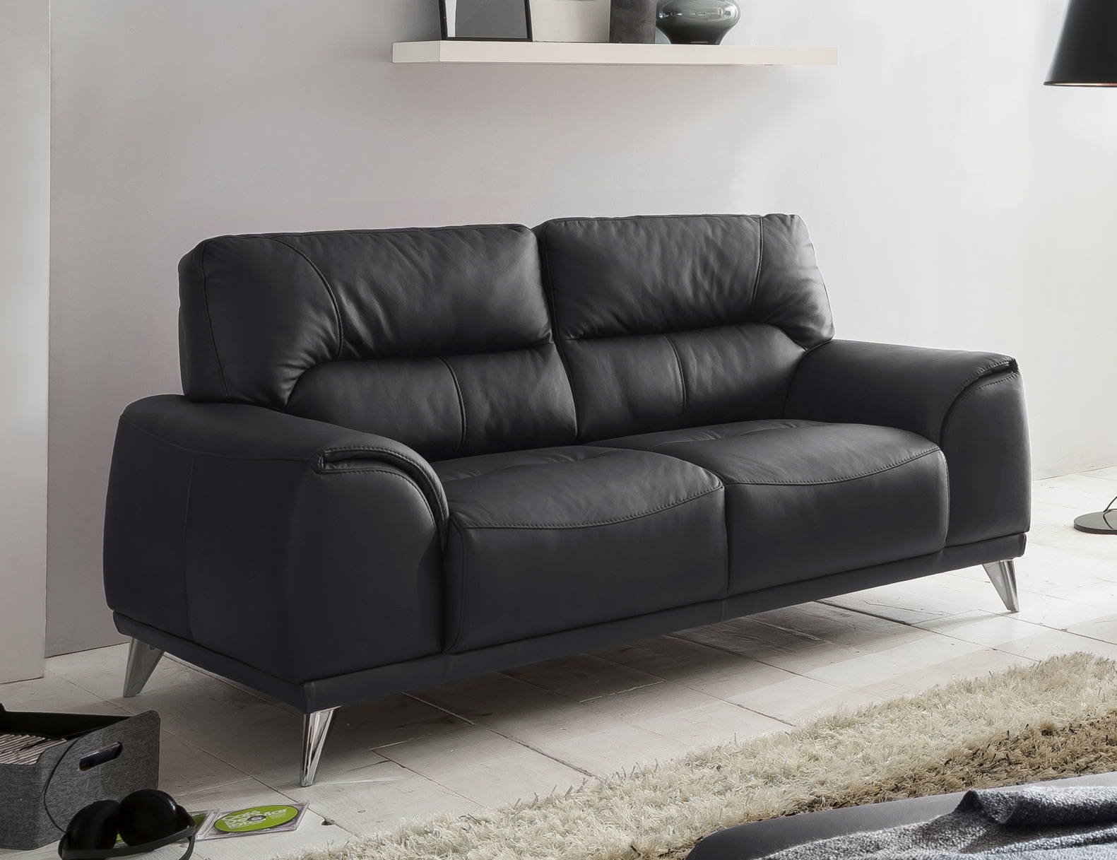 2-Sitzer Sofa - schwarz - Kunstleder