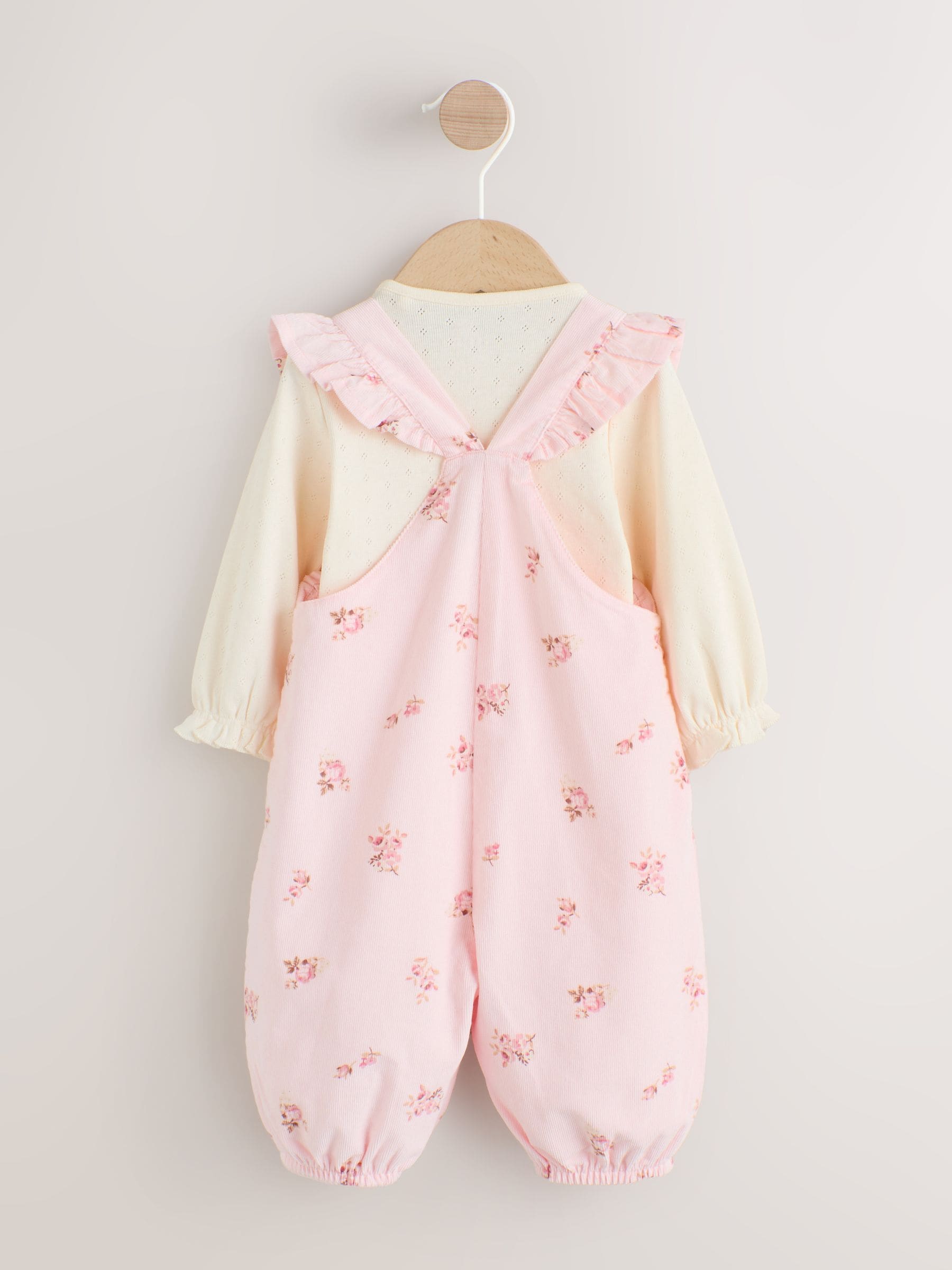 Lichtroze met fijne print - Baby Print Bodysuit met Lange mouwen en Corduroy bretelbroeken Set 2 Pieces (0mnd -2jr)