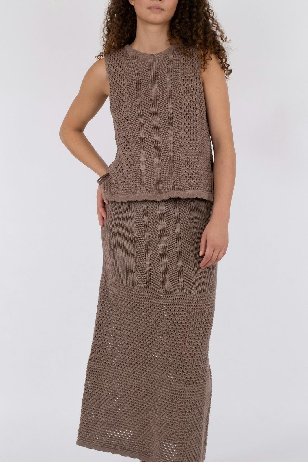 Neo Noir Lyric Crochet Knit Skirt dusty brown