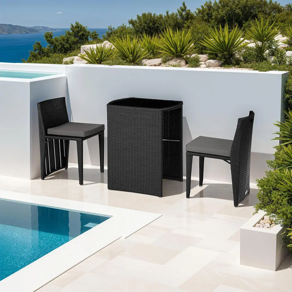 tectake Aluminium wicker bistroset Hamburg, Zwart