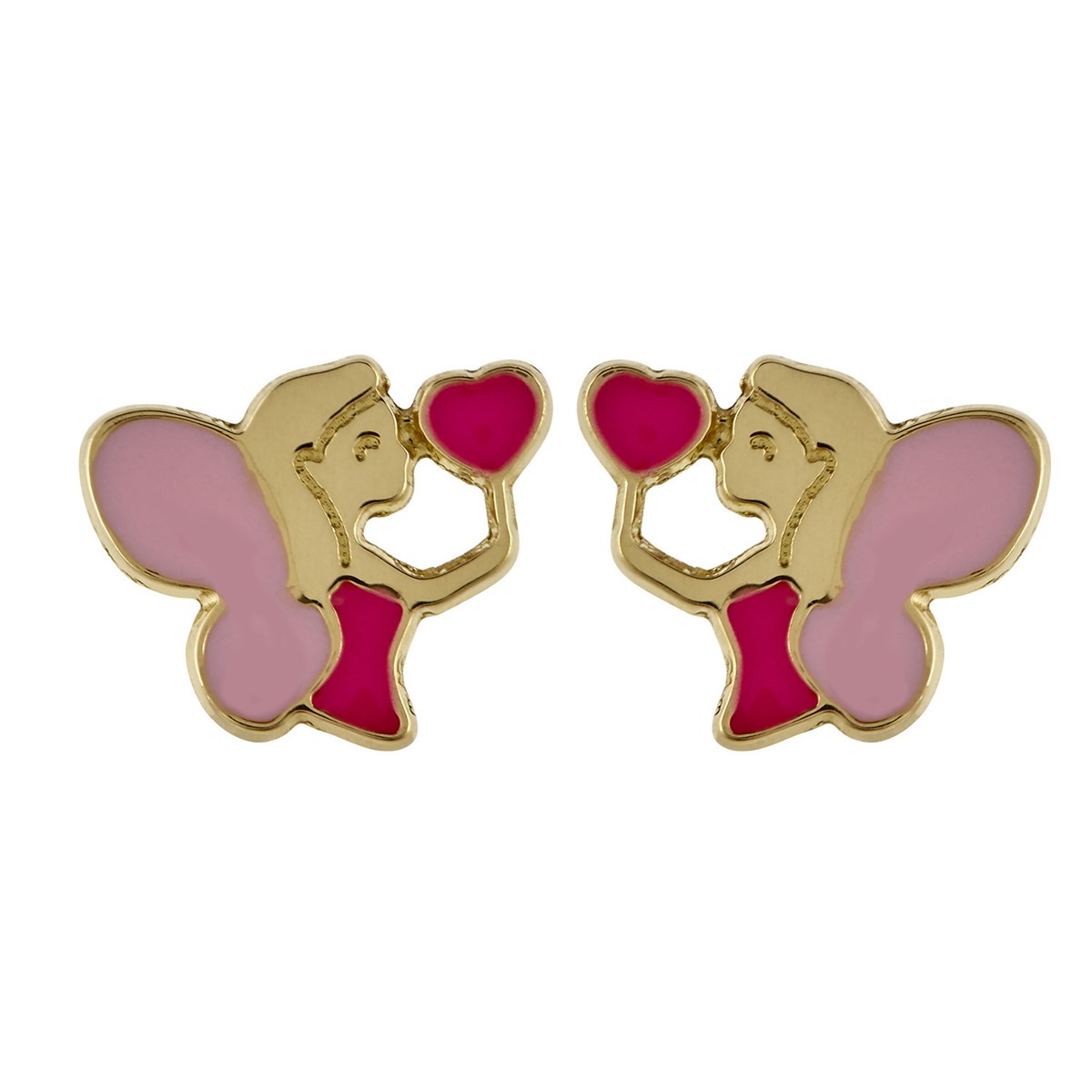 Boucles d'oreilles Fée coeur rose or 18 carats