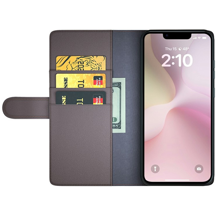 iPhone 16e Echtleder Tasche Flip Cover mit Kartenfächer - Braun
