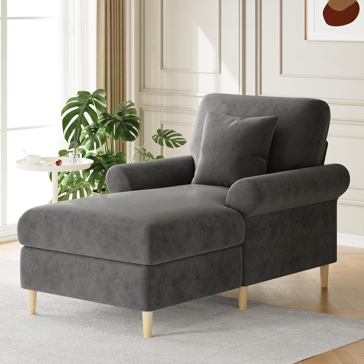 Gepolsterter Relaxsessel, Bequemer Lesesessel XXL, Samtbezogener Lounge-Sessel, Sitzsack für Wohnzimmer und Schlafzimmer, Liegefunktion (Velvet, Grey)