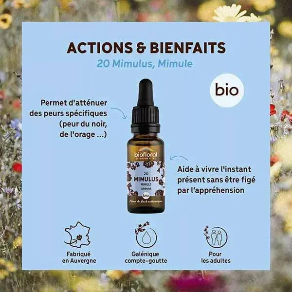 Florais de Bach Biofloral 20 Mimulus Mimulus em gotas, Demeter Orgânico 20 ml