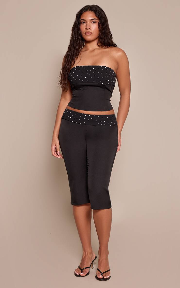 Noir Pantalon Capri Taille Haute À Pois Coupe Ajustée Sculptante