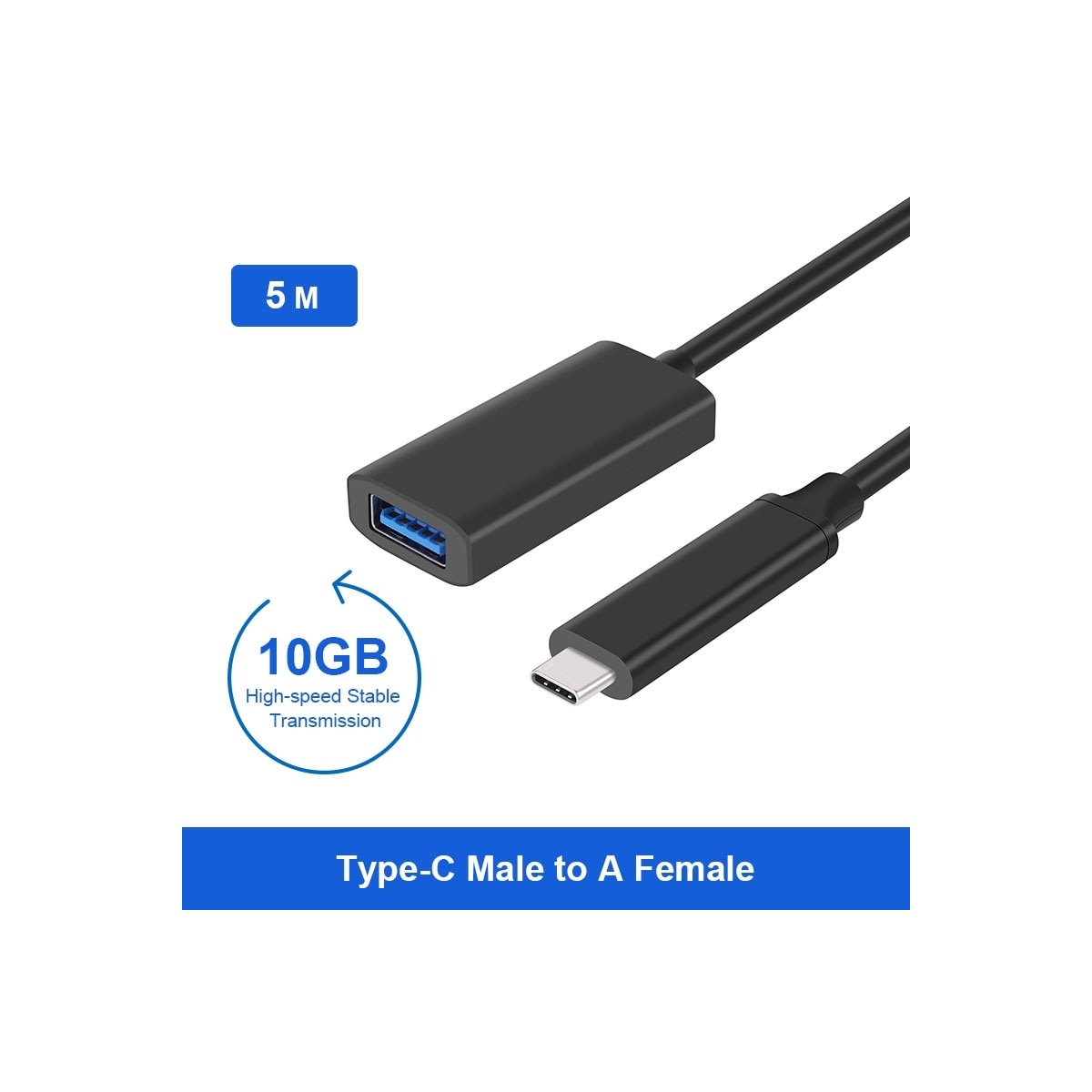 NÖRDIC aktiv 5m USB 3.2 Gen 2 SuperSpeed ​​​​10 Gbps Forlengelseskabel USB-C hann til USB-A hunn