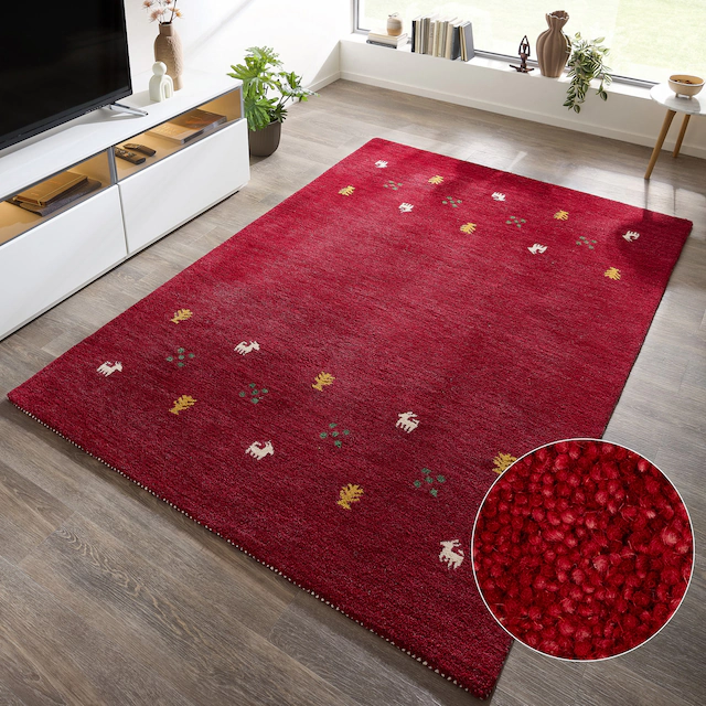THEKO Wollteppich »Gabbeh Motiv, Handgefertigt, Teppich, Tiermotiv,  reine Wolle« rechteckig 14 mm Höhe reine Wolle, handgewebt, Wohnzimmer, Schlafzimmer, Esszimmer