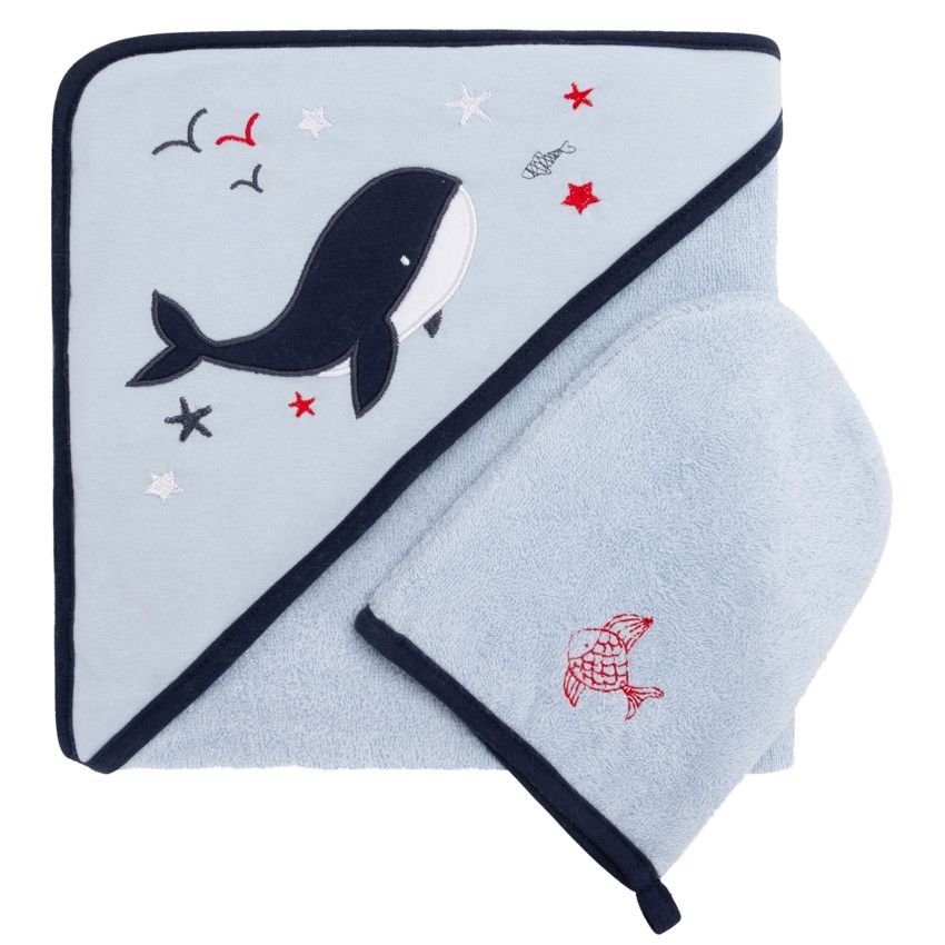 Set de bain cape + gant de toilette Pretty Sea - Bleu