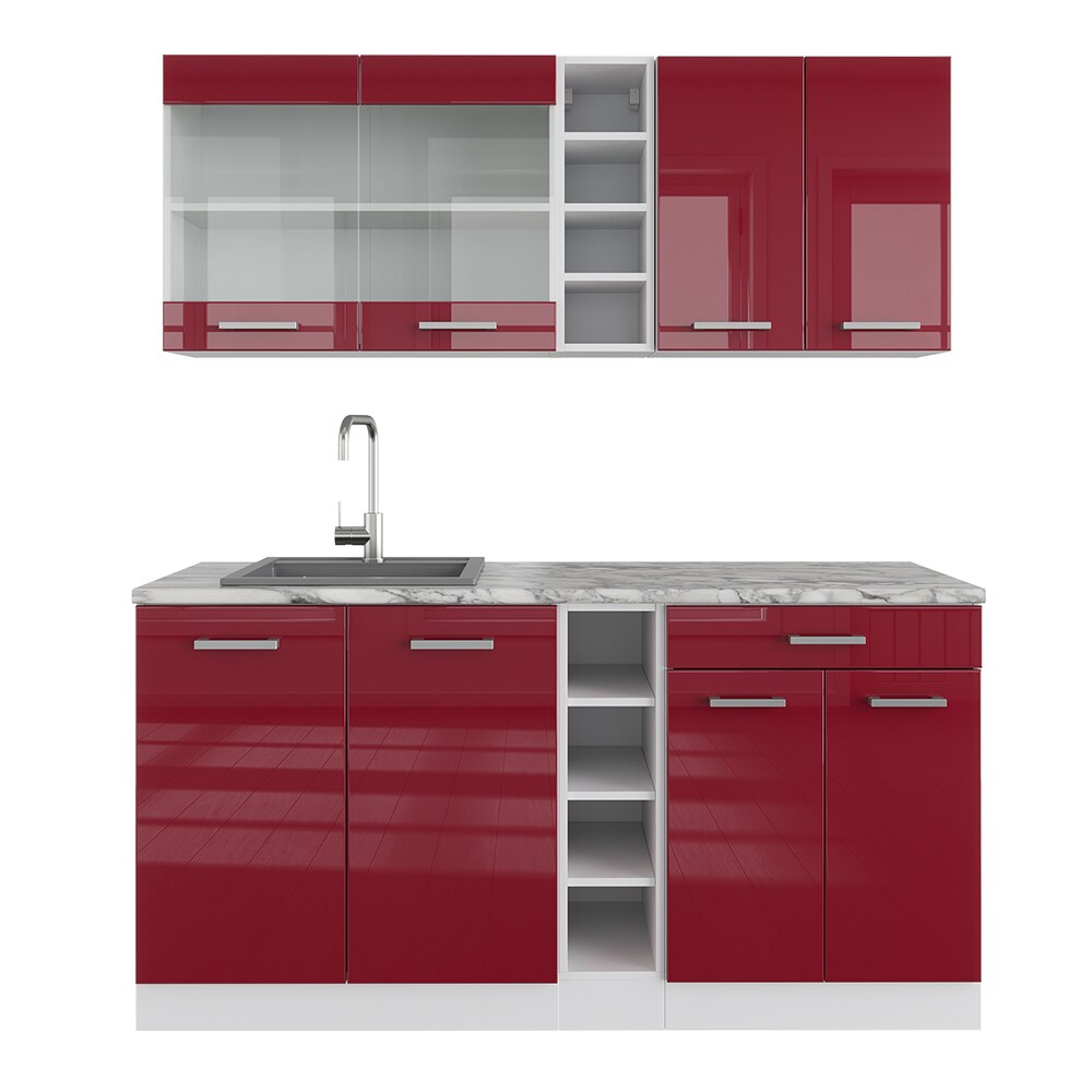 Vicco Küchenzeile Küchenblock Einbauküche R-Line Single Weiß Bordeaux Hochglanz 160 cm